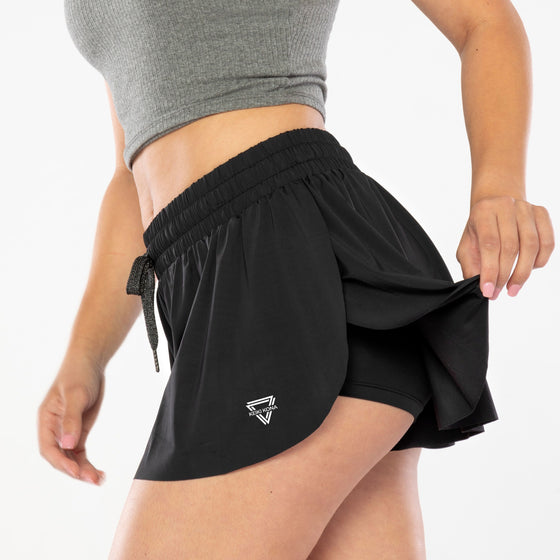 2 2-In-1 Soft Flowy Flounce Mini Flare Pocket Shorts Athletic Gym Workout  Shorts